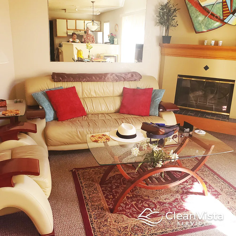 Clean, bright living room after a CleanVista residential cleaning in Denver